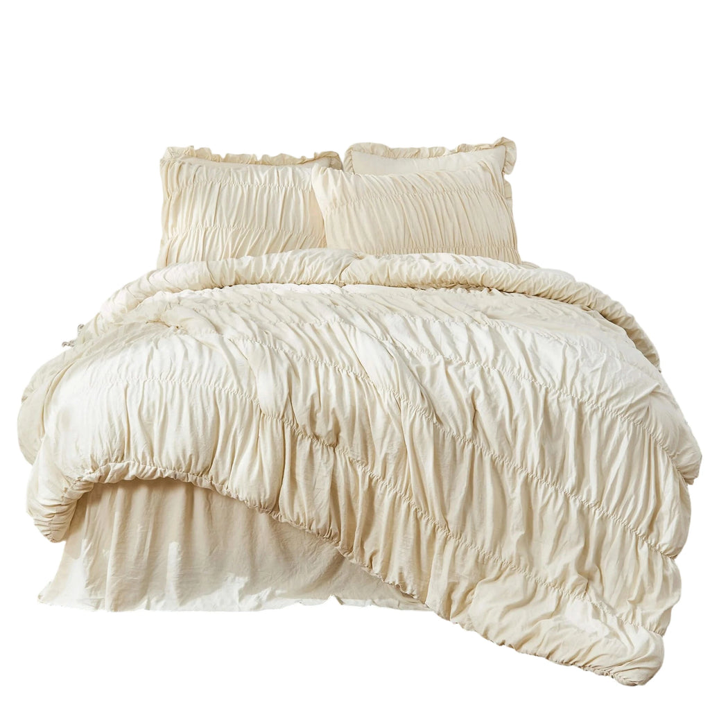 Edredón de Lujo Textura Plisada – Set 3 Piezas Estilo Coreano (Algodon. Estilo Boho)