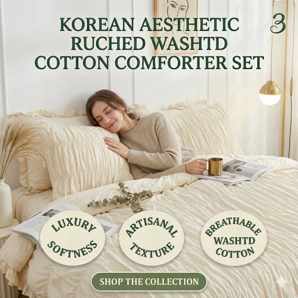 Edredón de Lujo Textura Plisada – Set 3 Piezas Estilo Coreano (Algodon. Estilo Boho)